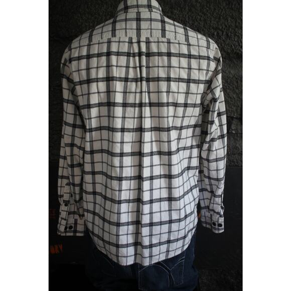 Eddie Bauer Sport Shop Flannel Shirt Men’s Medium White Black Plaid 100% Cotton - Picture 3 of 8